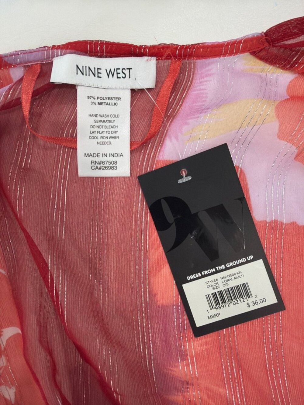 Nine West Sheer Floral Open-Front Kimono One Size Red/Purple Multicolor, NWT - Picture 8 of 8